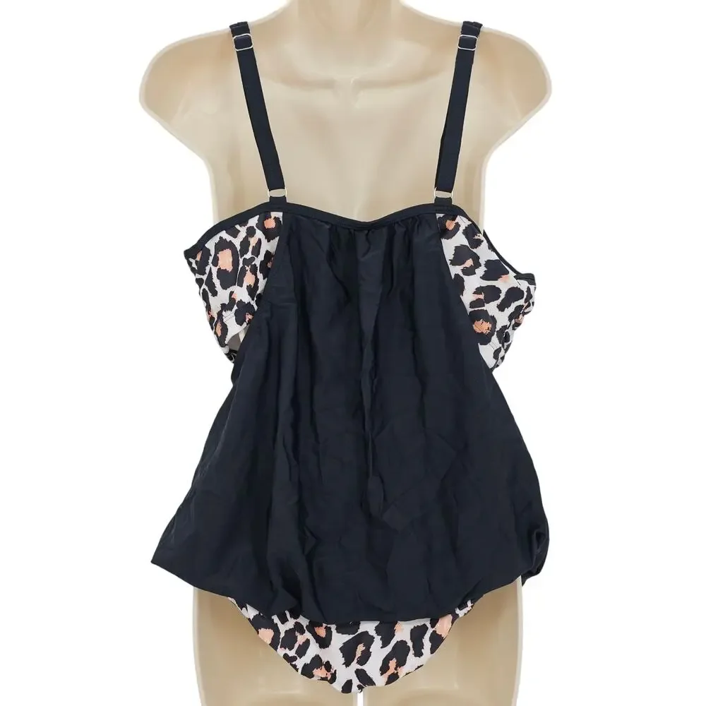 Zando Womans size XXXL 2 Piece Tankini Swimsuit Animal Print Black & Brown NWOT